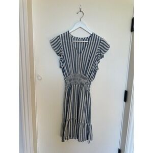 Rails Striped V Neck Smocked Waist Flutter Sleeve Tiered Midi Dress XS